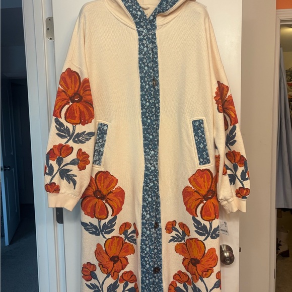 Free People Blue and Orange Floral Coat - Picture 3 of 8